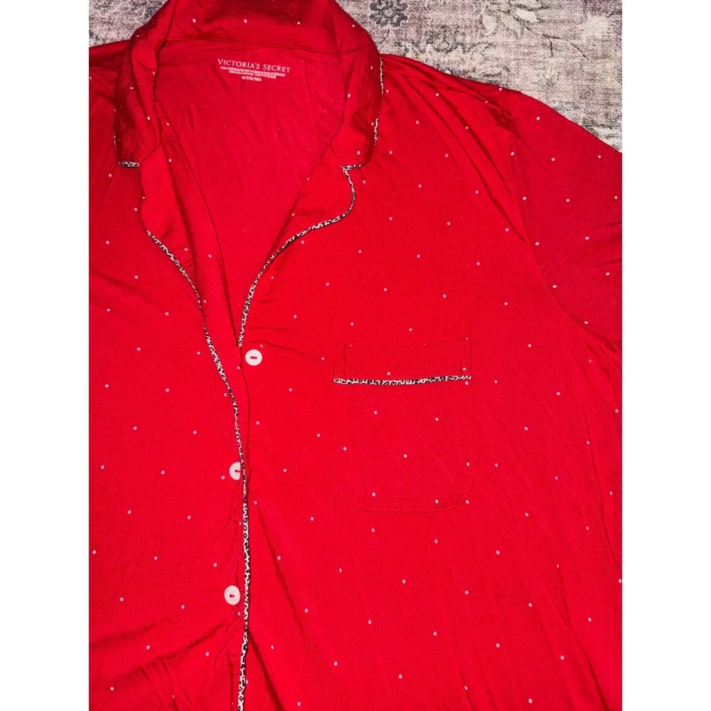 Victoria's Secret Red Polka‎ Dot Leopard Trim Modal Pajama Set Shorts Top Medium